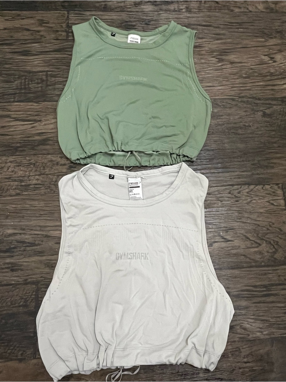 Gymshark Women's Cropped Drawstring Tank Duo - Sage Green & Light Gray